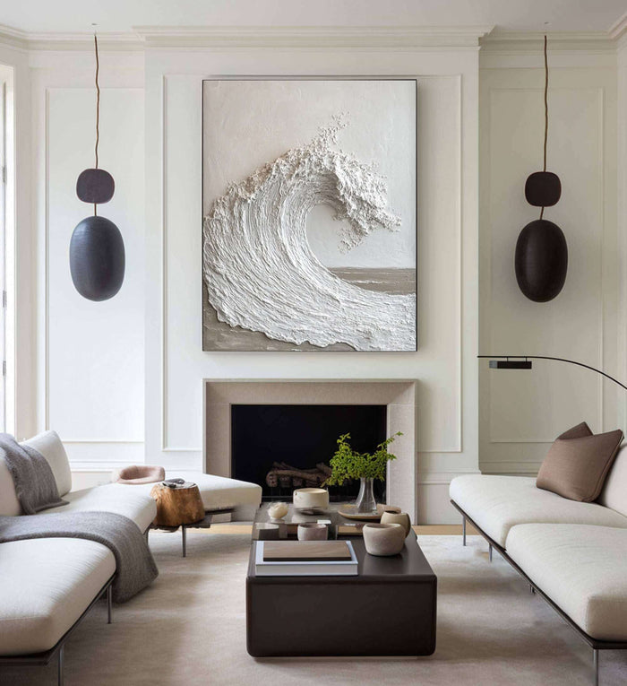 3D White Wave Wall Art - Modern Textured Ocean Canvas - Surge - Hues Art Lab