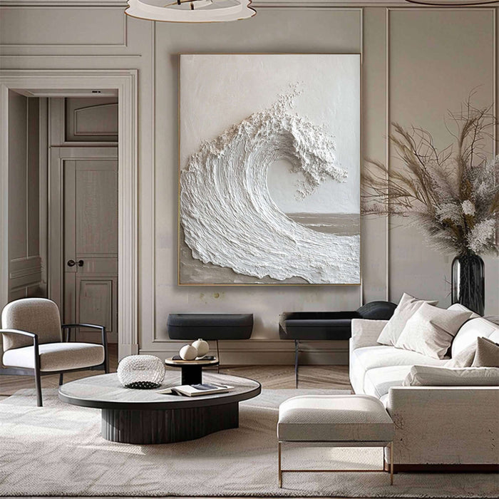 3D White Wave Wall Art - Modern Textured Ocean Canvas - Surge - Hues Art Lab