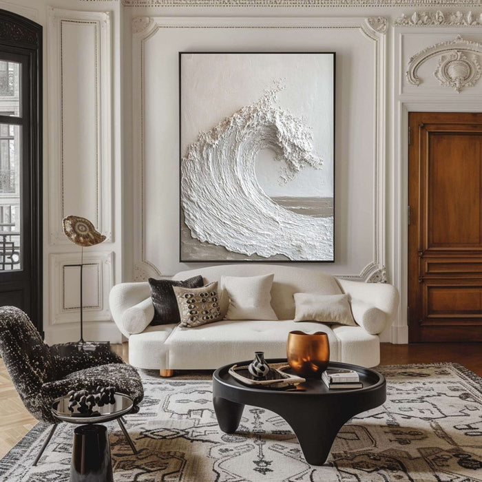 3D White Wave Wall Art - Modern Textured Ocean Canvas - Surge - Hues Art Lab
