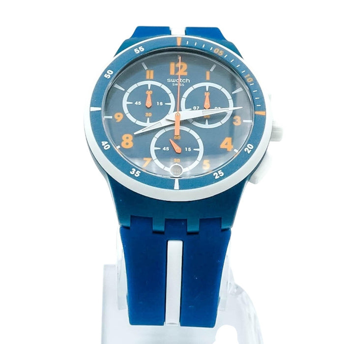 Swatch WHITESPEED Chrono Plastic White And Blue Watch (SUSN403)