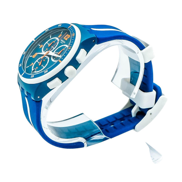 Swatch WHITESPEED Chrono Plastic White And Blue Watch (SUSN403)