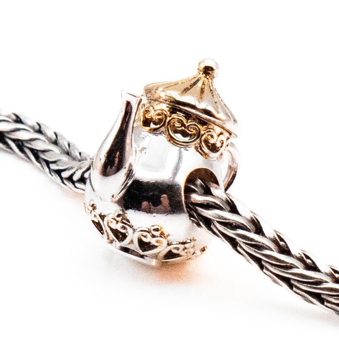 Teapot Sterling Silver Charm With Yellow Gold Plated Accents