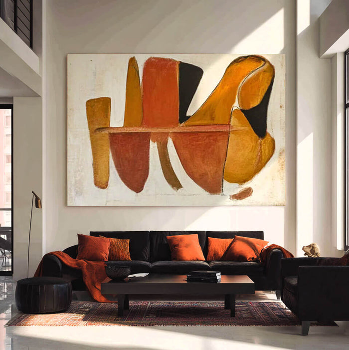 Mid-Century Abstract Wall Art - Terracotta Geometric Oil Painting - Terracotta Flow - Hues Art Lab
