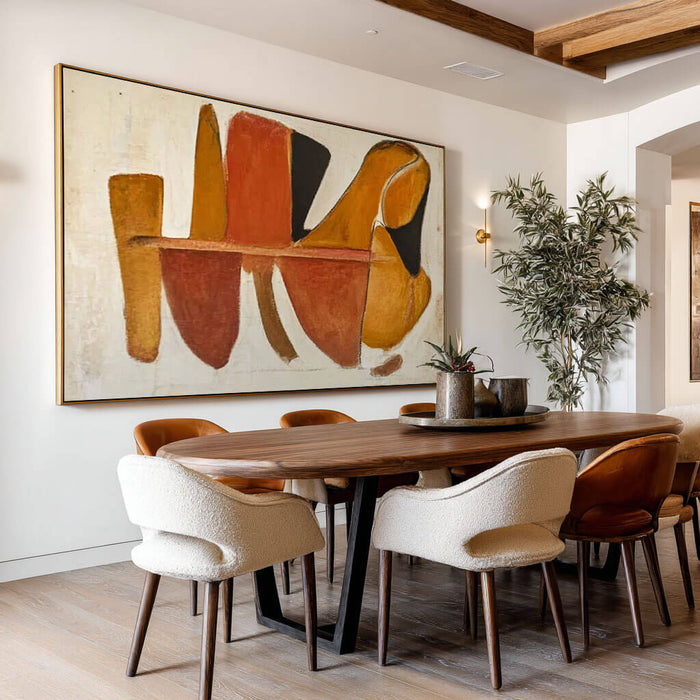 Mid-Century Abstract Wall Art - Terracotta Geometric Oil Painting - Terracotta Flow - Hues Art Lab