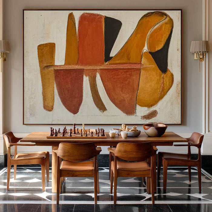 Mid-Century Abstract Wall Art - Terracotta Geometric Oil Painting - Terracotta Flow - Hues Art Lab