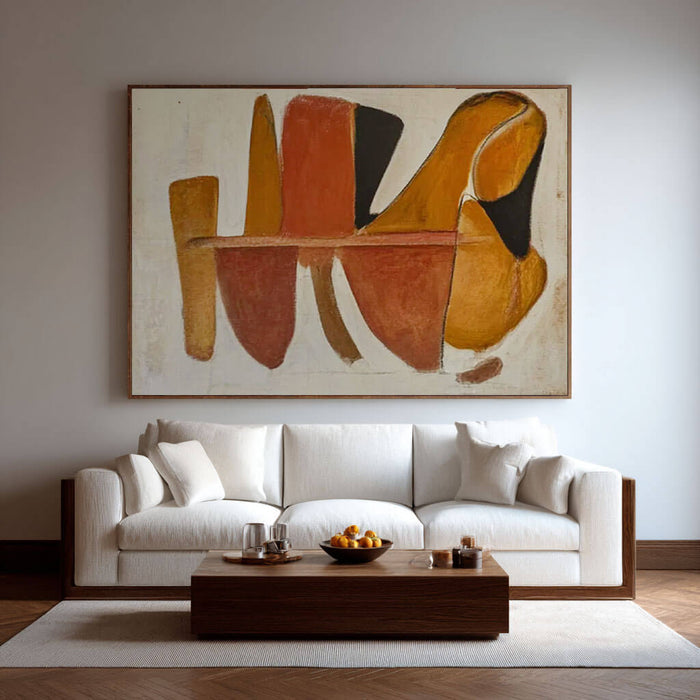 Mid-Century Abstract Wall Art - Terracotta Geometric Oil Painting - Terracotta Flow - Hues Art Lab
