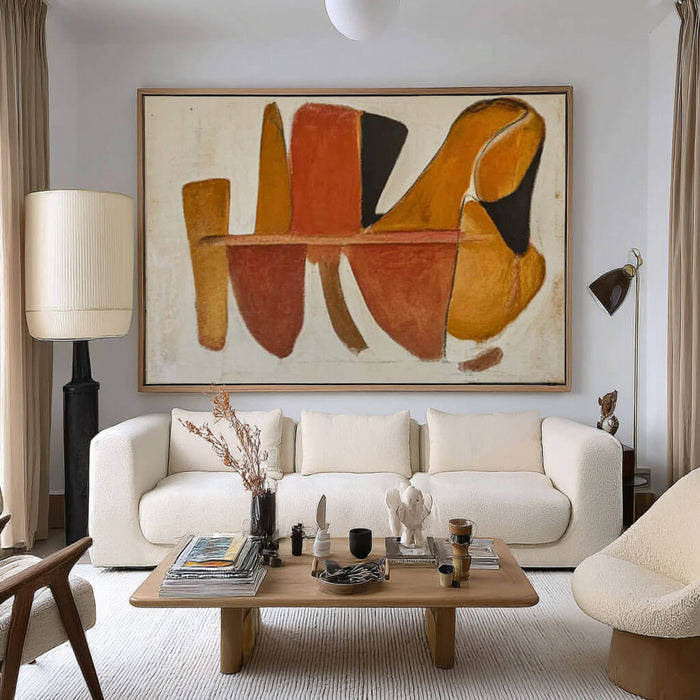 Mid-Century Abstract Wall Art - Terracotta Geometric Oil Painting - Terracotta Flow - Hues Art Lab