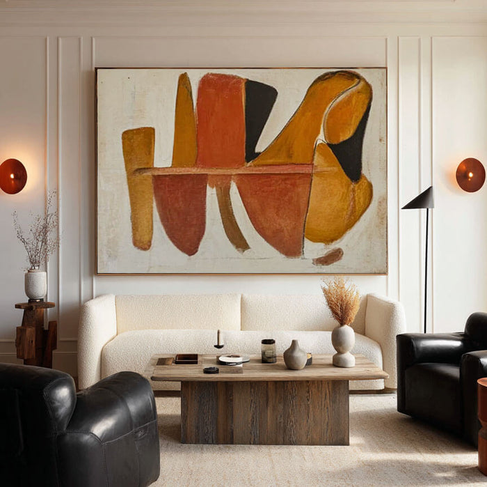 Mid-Century Abstract Wall Art - Terracotta Geometric Oil Painting - Terracotta Flow - Hues Art Lab