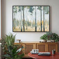 Abstract Forest Landscape Painting - Green and Beige Tree Canvas Art - The Birchwood Path - Hues Art Lab