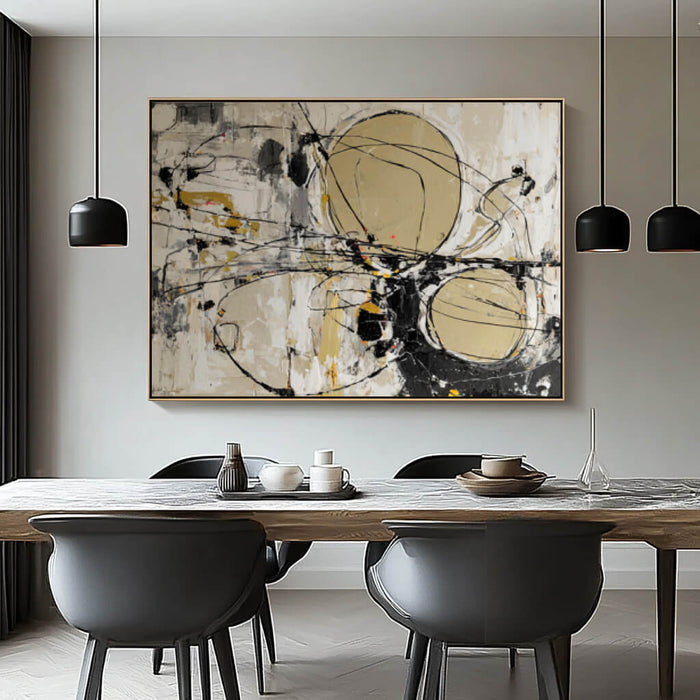 The Golden Trajectory framed abstract canvas print in a modern room