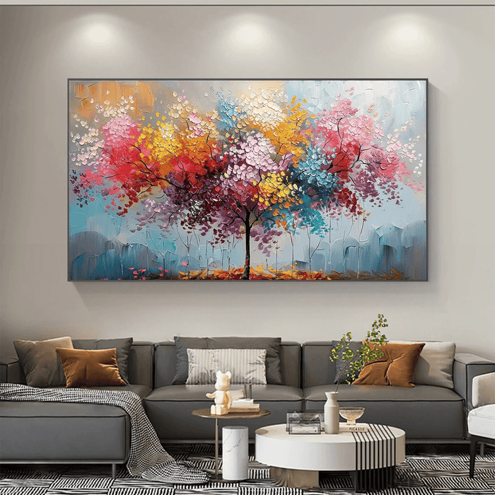 The Painted Grove colorful tree abstract wall art by Hues Art Lab