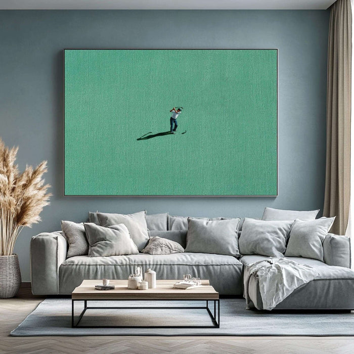 Contemporary Golf Wall Art - Figure on Green Canvas Art - The Swing - Hues Art Lab