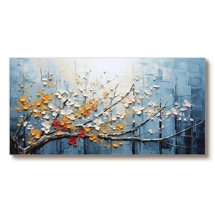 Textured Blooming Tree Art - Hand-Painted Horizontal Floral Canvas - The Turning Season - Hues Art Lab