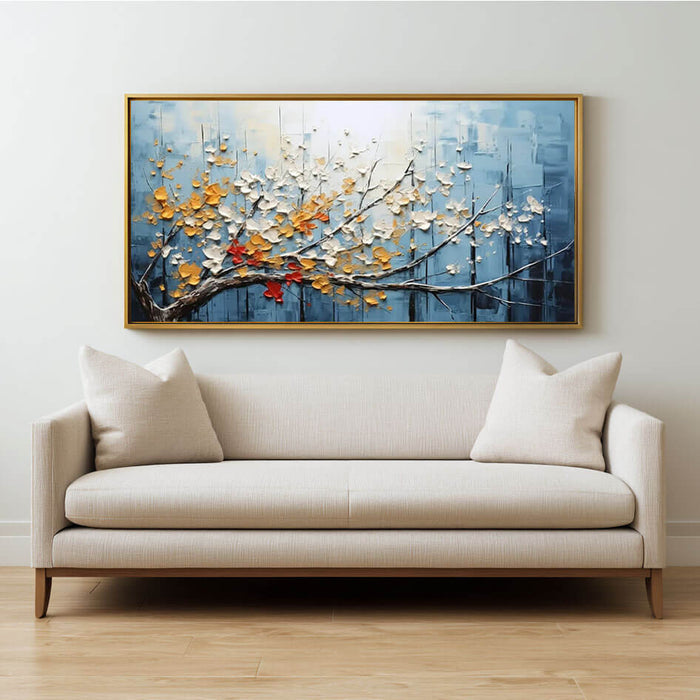 Textured Blooming Tree Art - Hand-Painted Horizontal Floral Canvas - The Turning Season - Hues Art Lab