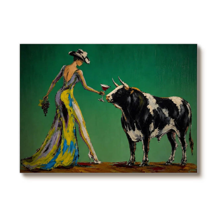 Modern cowgirl wall art with wine and abstract western figure - The Wine Vow - Hues Art Lab