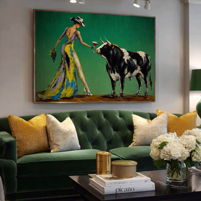 Modern cowgirl wall art with wine and abstract western figure - The Wine Vow - Hues Art Lab