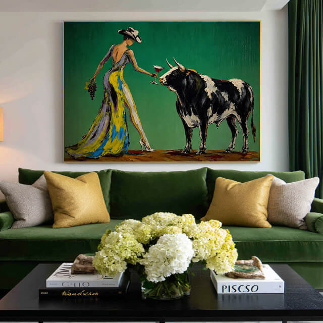 Modern cowgirl wall art with wine and abstract western figure - The Wine Vow - Hues Art Lab