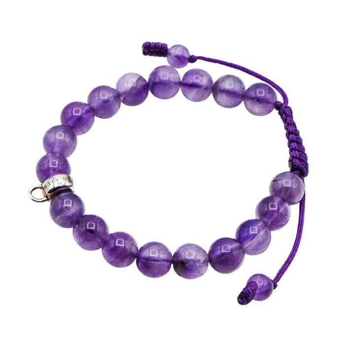 Thomas Sabo Amethyst Beaded Charm Carrier Bracelet With Adjustable Cord 5.9 Inches