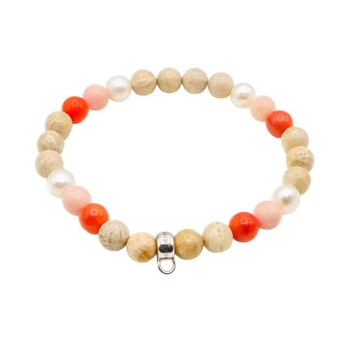 Thomas Sabo Pearl, Coral, Jasper 7-Inch Charm Carrier Bracelet