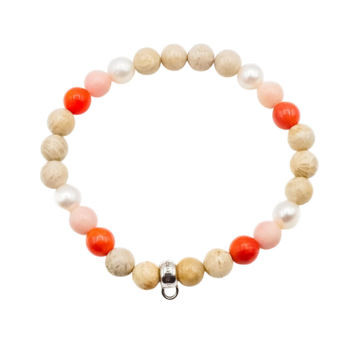 Thomas Sabo Pearl, Coral, Jasper 7-Inch Charm Carrier Bracelet