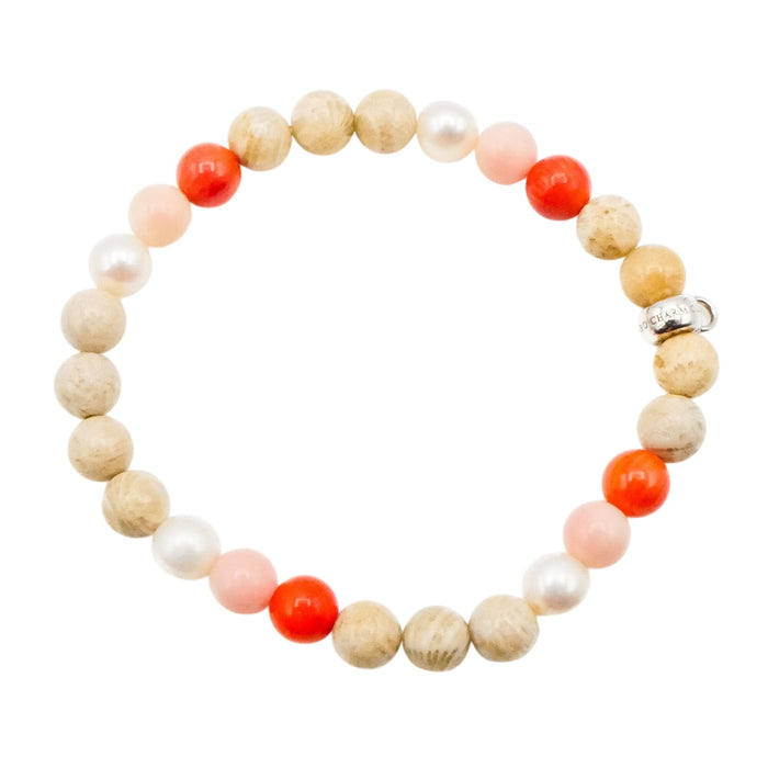 Thomas Sabo Pearl, Coral, Jasper 7-Inch Charm Carrier Bracelet