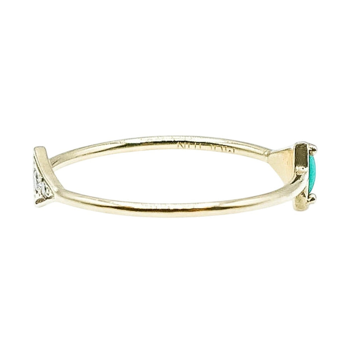 Tiny Reflection 14K Gold Ring With Triangular Turquoise & Diamond Accents Size 5