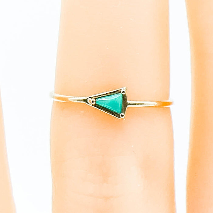 Tiny Reflection 14K Gold Ring With Triangular Turquoise & Diamond Accents Size 5