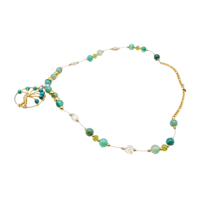 Tree of Life Necklace with Nephrite Jade and Green Agate - 24 Inches