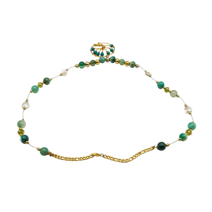 Tree of Life Necklace with Nephrite Jade and Green Agate - 24 Inches