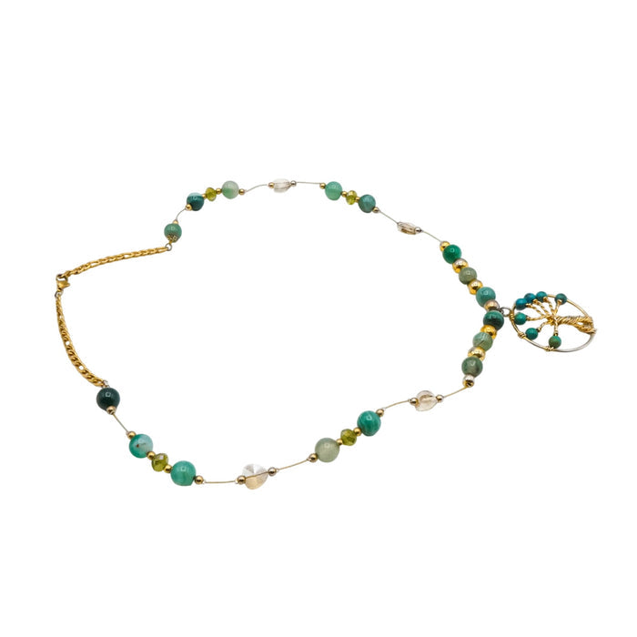 Tree of Life Necklace with Nephrite Jade and Green Agate - 24 Inches