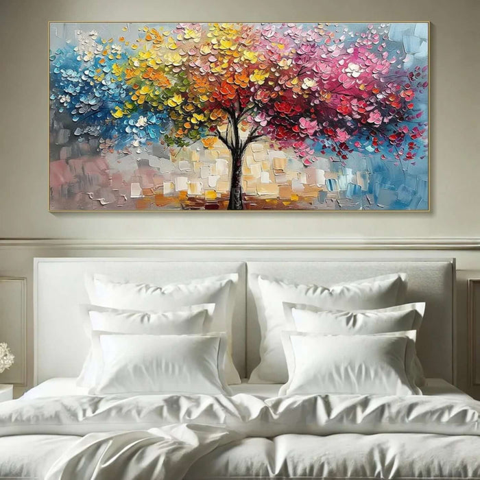 Colorful Tree Wall Art - Large Textured Palette Knife Canvas for Living Room or Bedroom Decor - Tree of Spectrum - Hues Art Lab