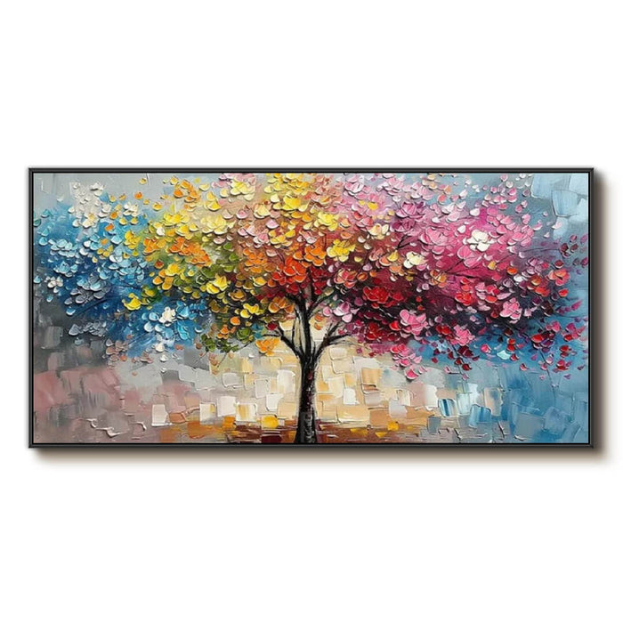 Colorful Tree Wall Art - Large Textured Palette Knife Canvas for Living Room or Bedroom Decor - Tree of Spectrum - Hues Art Lab