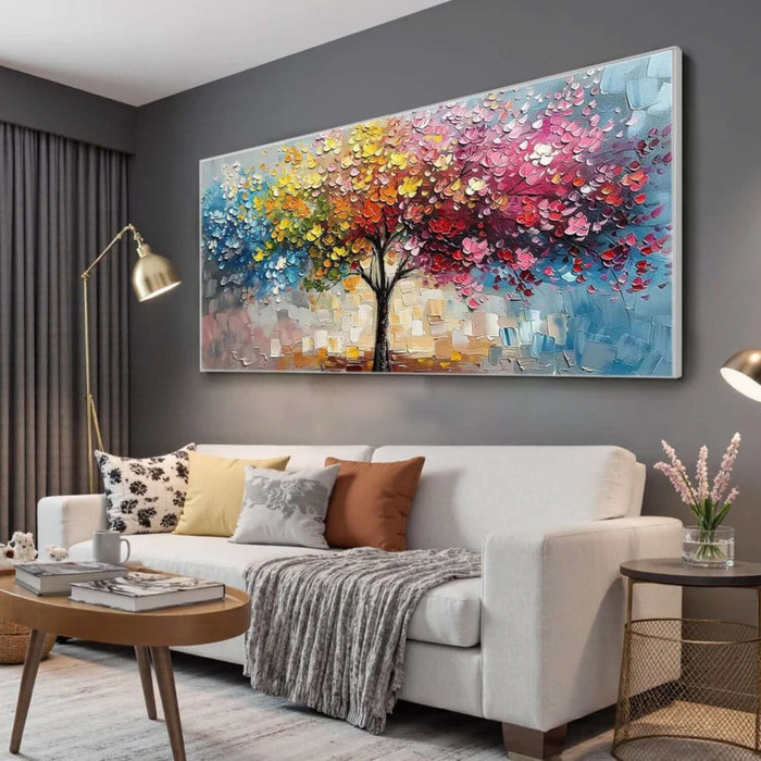 Colorful Tree Wall Art - Large Textured Palette Knife Canvas for Living Room or Bedroom Decor - Tree of Spectrum - Hues Art Lab