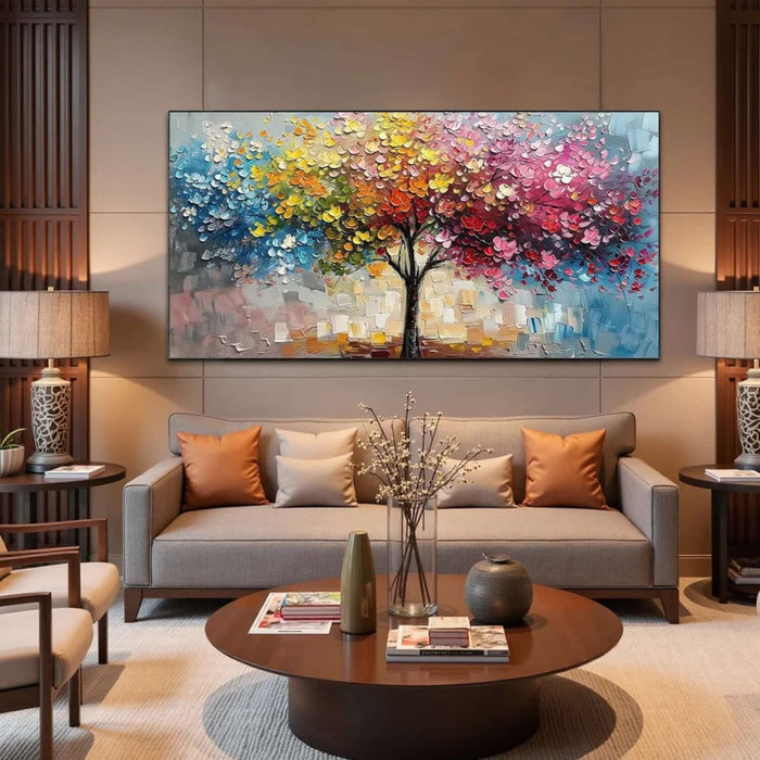 Colorful Tree Wall Art - Large Textured Palette Knife Canvas for Living Room or Bedroom Decor - Tree of Spectrum - Hues Art Lab