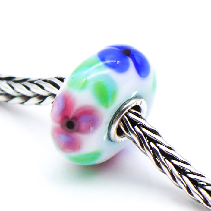 TROLLBEADS French Anemone Glass Bead Sterling Silver Core Charm