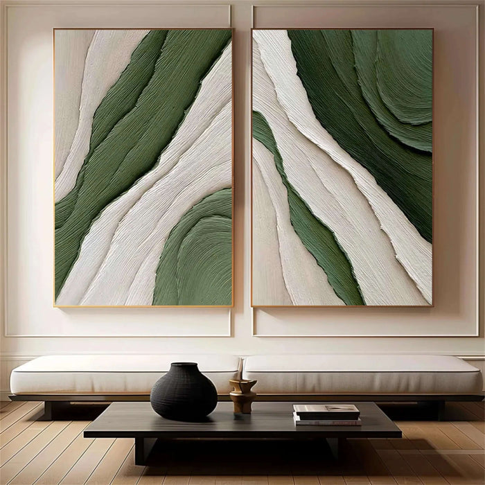 Modern Green and Beige Abstract Textured Wall Art Set of 2 - Tundra Texture - Hues Art Lab