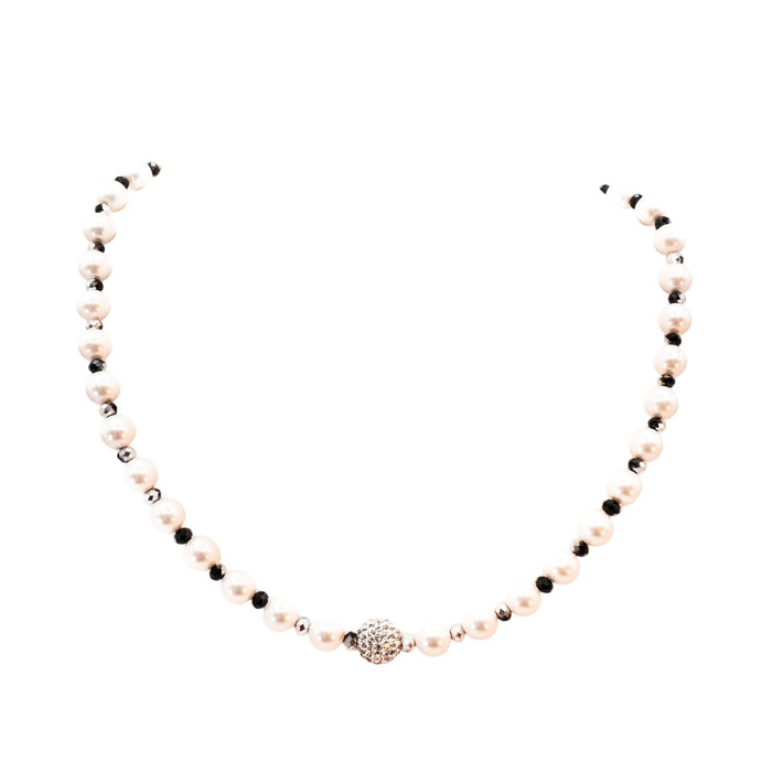 Vintage 18 to 20-Inch Simulated White Pearl Necklace With AB Crystals