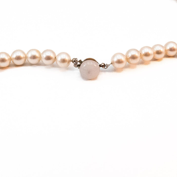 Vintage 37 Inch Simulated Pearl Necklace Long Strand Grey White Classic