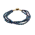 Vintage 7.5-Inch Cultured Black Baroque Freshwater Pearl Triple Strand Bracelet