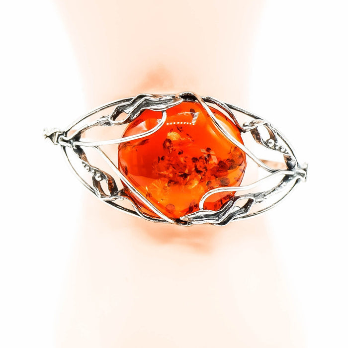 Vintage Amber Sterling Silver Bangle Bracelet Size 7.5