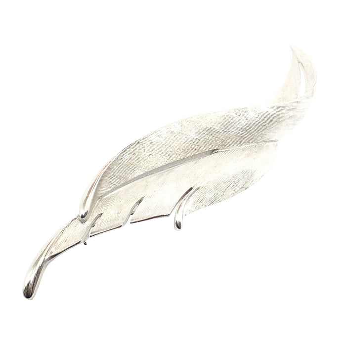 Vintage Crown Trifari Silver Tone Feather Brooch