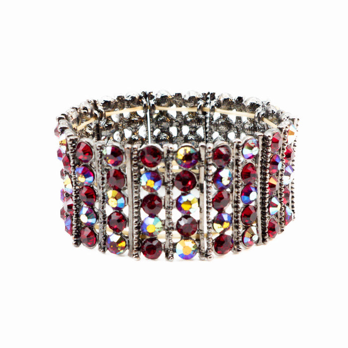Vintage Deep Red Aurora Borealis Crystal Stretch Bracelet – 7.5 Inches