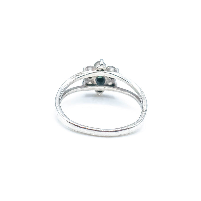Vintage Emerald Flower Ring With Cubic Zirconia Size 10