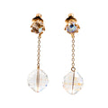 Vintage Faceted Aurora Borealis Crystal Gold Plated 2 Inch Drop Clip On Earrings
