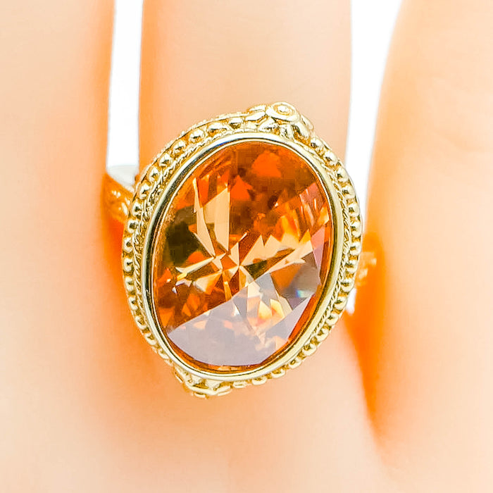 Vintage Gold Plated Yellow Crystal Cocktail Ring Size 8