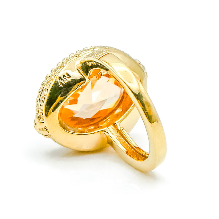 Vintage Gold Plated Yellow Crystal Cocktail Ring Size 8