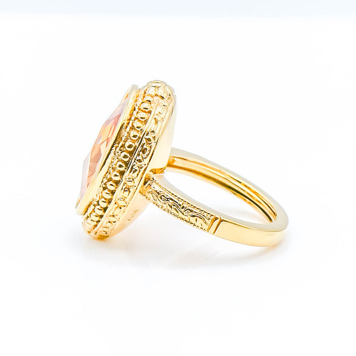 Vintage Gold Plated Yellow Crystal Cocktail Ring Size 8