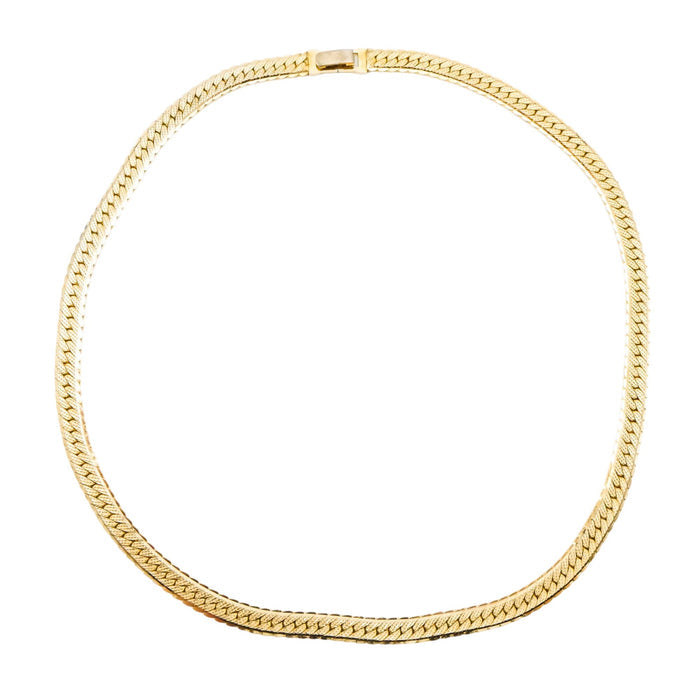 Vintage Gold Tone Herringbone Necklace Flat Chain 18 Inch Classic