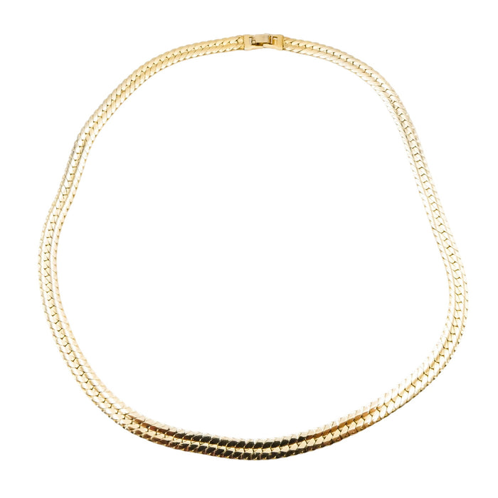 Vintage Gold Tone Herringbone Necklace Flat Chain 18 Inch Classic