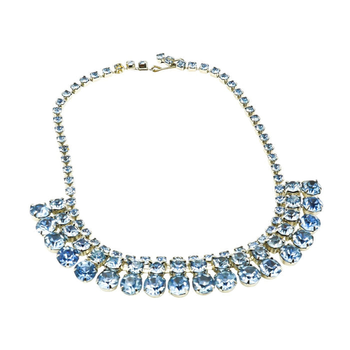 Vintage Ice Blue Crystal Demi-Parure Choker Necklace Clip-On Earrings Set